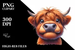 Highland Cow Portrait Watercolor Clipart Product Image 3