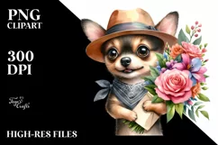 Watercolor Baby Dog with Hat PNG Product Image 1