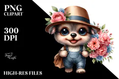 Expressive Baby Dog with Flower Bouquet | Sublimation | Product Image 2