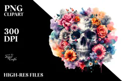 Grunge Skull with Flowers, PNG Product Image 2