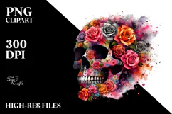 Grunge Skull with Flowers, PNG Product Image 2