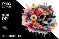 Grunge Skull with Flowers, PNG Product Image 2