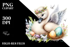 Digital Watercolor Baby Swan PNG Product Image 2