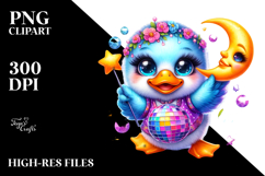 Baby Duck with Disco Ball Outfit and Smiling Moon PNG Product Image 2