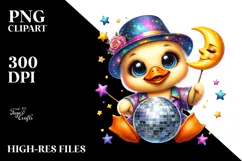 Baby Duck with Disco Ball Outfit and Smiling Moon PNG Product Image 2