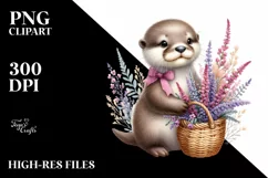 Cute Baby Otter with Flowers Clipart Product Image 3