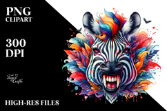 Colorful Watercolor Zebra with Vampire Fangs | Clipart Product Image 2