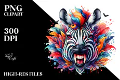 Colorful Watercolor Zebra with Vampire Fangs | Clipart Product Image 2