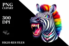 Colorful Watercolor Zebra with Vampire Fangs | Clipart Product Image 3