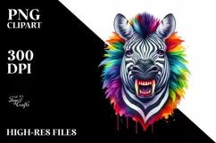 Colorful Watercolor Zebra with Vampire Fangs | Clipart Product Image 1