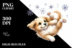 Whimsical Cute Dog Tumbling with Snow Flakes PNG Product Image 3