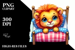 Colorful Smiling Baby Lion in Bed | Sublimation Clipart Product Image 1