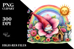 Gnome House with Striking Rainbow and Flower | Clipart Product Image 2