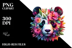 Vibrant Panda with Flowers PNG Product Image 1