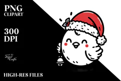 Chicken with Santa Hat Lineart PNG Product Image 2