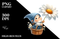 Small Gnome with Daisy in Basket PNG Product Image 2