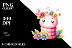 Colorful Baby Worm Whimsical Flowers Clipart Product Image 1