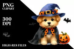 Vibrant Baby Dog Halloween Scene | Clipart Product Image 1