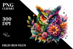 Vibrant Owl with Flowers and Splashes PNG Product Image 3