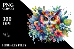 Vibrant Owl with Flowers and Splashes PNG Product Image 3