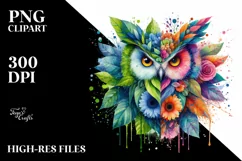 Vibrant Owl with Flowers and Splashes PNG Product Image 3