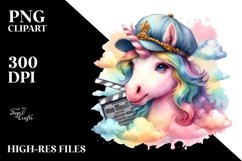 Colorful Baby Unicorn with Director Cap PNG Product Image 1