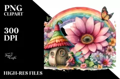 Illustration Fairy House Rainbow Bird Butterfly | Clipart Product Image 1