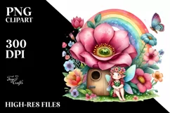Illustration Fairy House Rainbow Bird Butterfly | Clipart Product Image 1