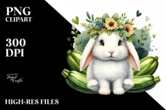 Funny Cute Baby Rabbit and Zucchini | Sublimation | Clipart Product Image 3