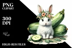 Funny Cute Baby Rabbit and Zucchini | Sublimation | Clipart Product Image 1