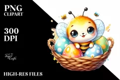 Colorful Baby Bee in Egg Basket | Sublimation | Clipart Product Image 1
