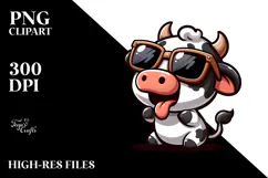 Cartoony Cow with Oversized Sunglasses PNG Product Image 2