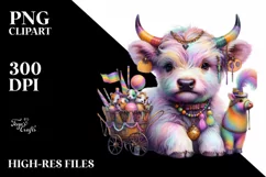 Colorful Baby Highland Cow with Mardi Gras Parade PNG Product Image 3