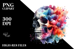 Colorful Skull with Splashes, White Background, PNG Product Image 2