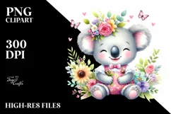 Colorful Baby Koala Whimsical Flowers Clipart Product Image 3