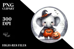 Cute Baby Elephant Halloween Retro PNG Product Image 2