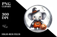 Cute Baby Elephant Halloween Retro PNG Product Image 3