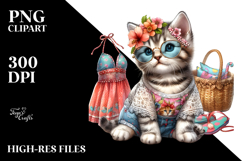 Digital Watercolor Adorned Baby Kitten PNG Product Image 2