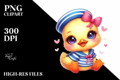 Colorful Smiling Cute Baby Duckling in Sailor Suit | Clipart Product Image 3