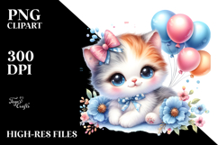 Smiling Baby Kitten with Balloons | Clipart Product Image 2