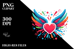 Colorful Heart with Wings, PNG Product Image 2