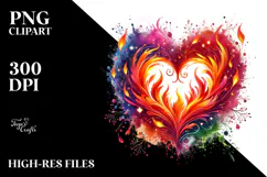 Colorful Heart Made of Fire PNG Product Image 2
