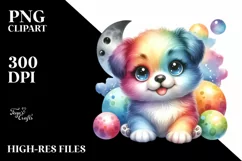 Colorful Smiling Baby Puppy Moon Clipart Product Image 3