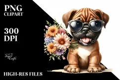 Cute Puppy with Large Bouquet Clipart Product Image 3
