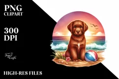 Watercolor Cute Chesapeake Bay Retriever Sitting in Sand | Product Image 1