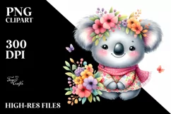 Colorful Baby Koala Whimsical Flowers Clipart Product Image 3