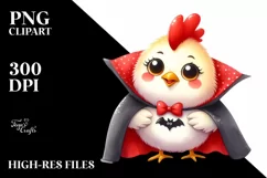 Funny Watercolor Cute Chicken as a Vampire | Clipart Product Image 3