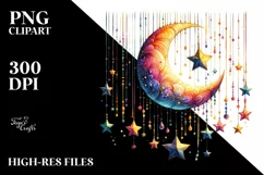 Vibrant Moon with Stars Drawing PNG Product Image 3