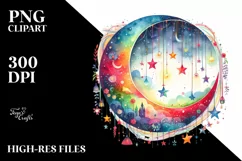 Vibrant Moon with Stars Drawing PNG Product Image 1