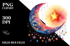 Vibrant Moon with Stars Drawing PNG Product Image 2